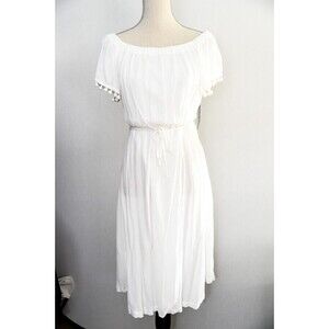 New York & Co. Pom-Pom Trim Off-The-Shoulder short sleeve Maxi Dress wedding